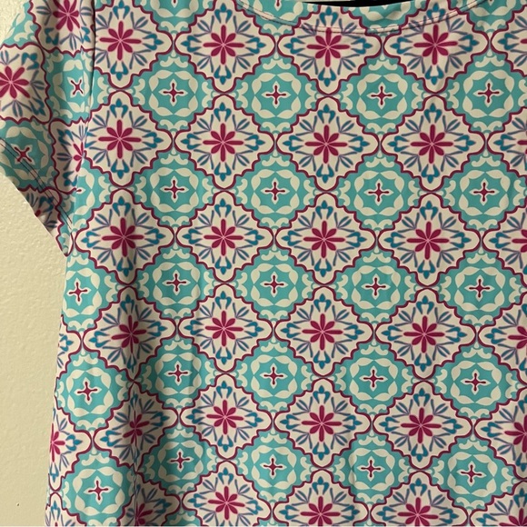 Size Large Floral Patterned Swim Dress Teal Pink modest coverup summer beach - Picture 3 of 7